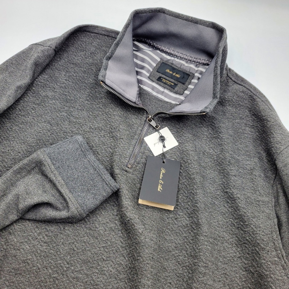Porter & Ash Mens XXL Charcoal Grey 2-Tone Interlock Knit Quarter Zip Pullover